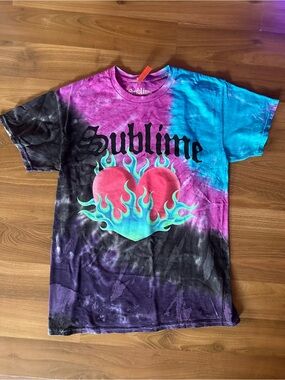 Hot Topic Sublime Tie-Dye Heart Tee - Pink, Blue, Black, Purple